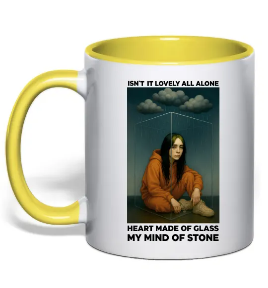Чашка с цветной ручкой Isn`t it lovely all alone Лимонный фото