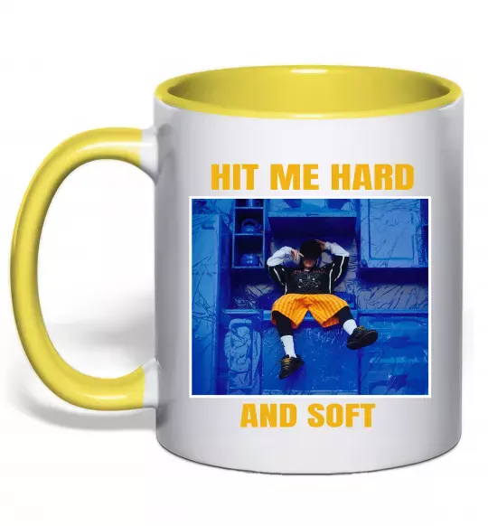 Чашка з кольоровою ручкою Hit me hard and soft Сонячно жовтий фото