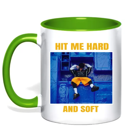 Чашка с цветной ручкой Hit me hard and soft Лаймовый фото