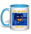 Чашка з кольоровою ручкою Hit me hard and soft Блакитний фото