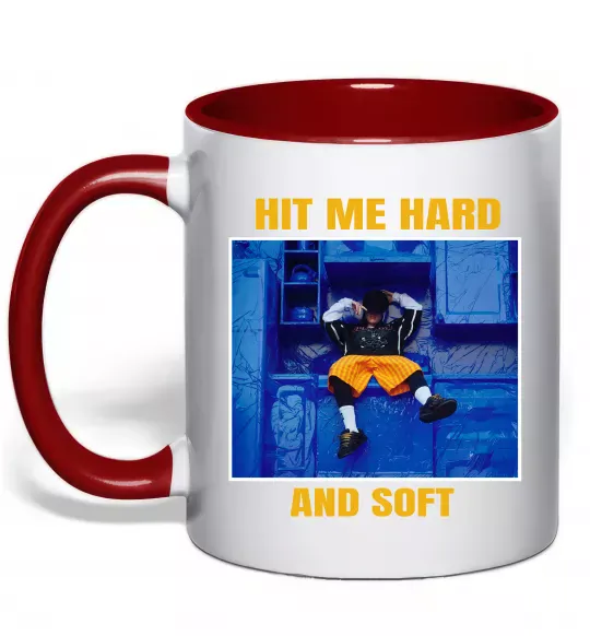 Чашка з кольоровою ручкою Hit me hard and soft Червоний фото