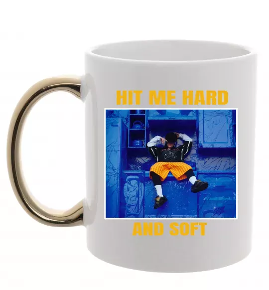 Чашка з кольоровою ручкою Hit me hard and soft Золото фото