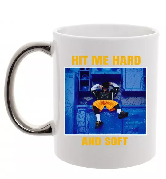 Чашка з кольоровою ручкою Hit me hard and soft Срібло фото