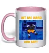 Чашка з кольоровою ручкою Hit me hard and soft Ніжно рожевий фото