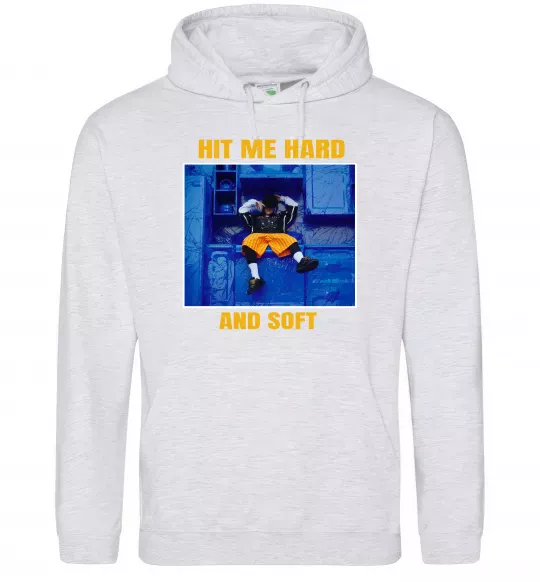 Мужская толстовка (худи) Hit me hard and soft Серый меланж фото