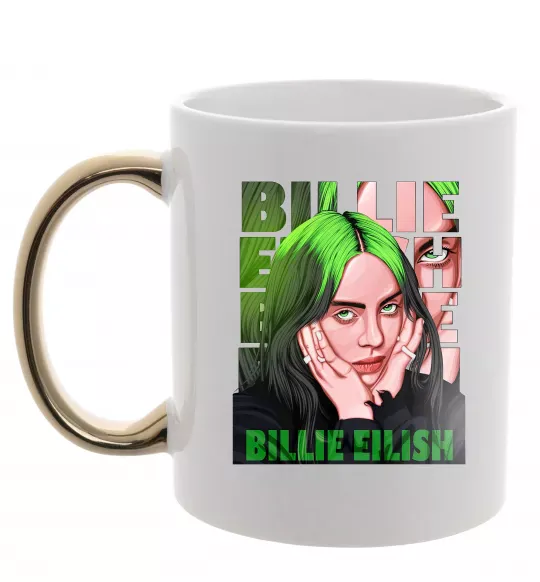 Чашка с цветной ручкой Green Billie Eilish Золото фото