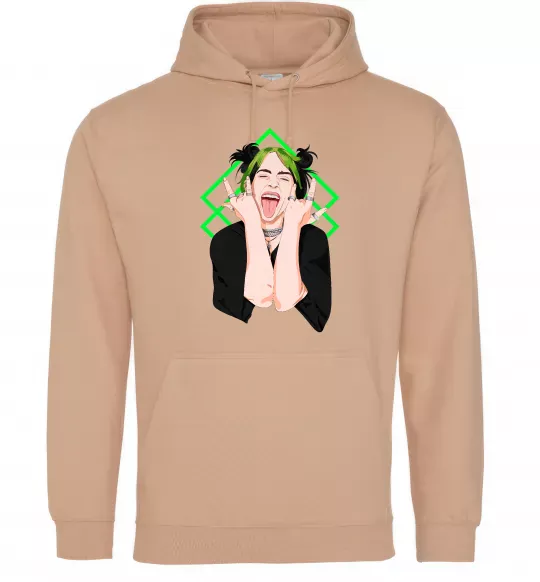 Мужская толстовка (худи) Billie Eilish art Песочный фото