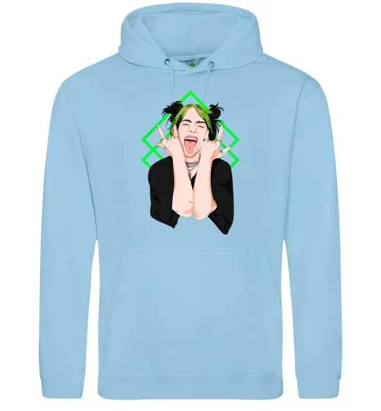 Мужская толстовка (худи) Billie Eilish art Голубой фото