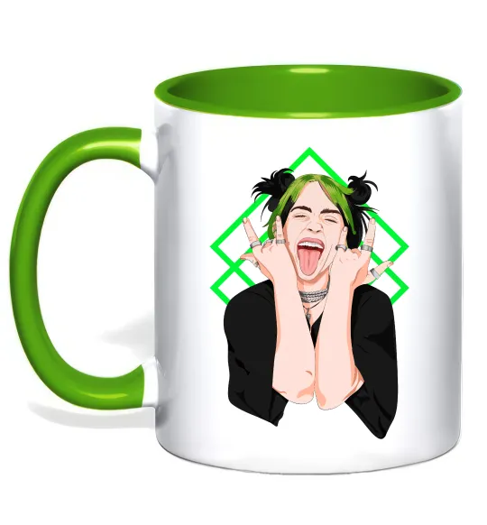 Чашка с цветной ручкой Billie Eilish art Лаймовый фото