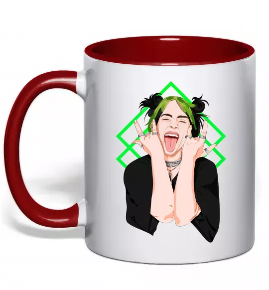 Чашка с цветной ручкой Billie Eilish art Красный фото