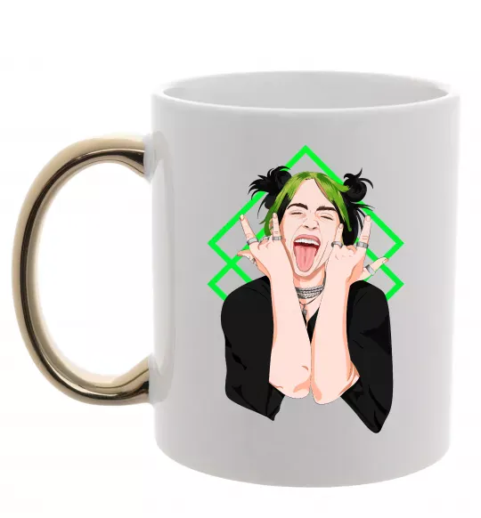 Чашка с цветной ручкой Billie Eilish art Золото фото