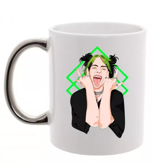 Чашка с цветной ручкой Billie Eilish art Серебро фото