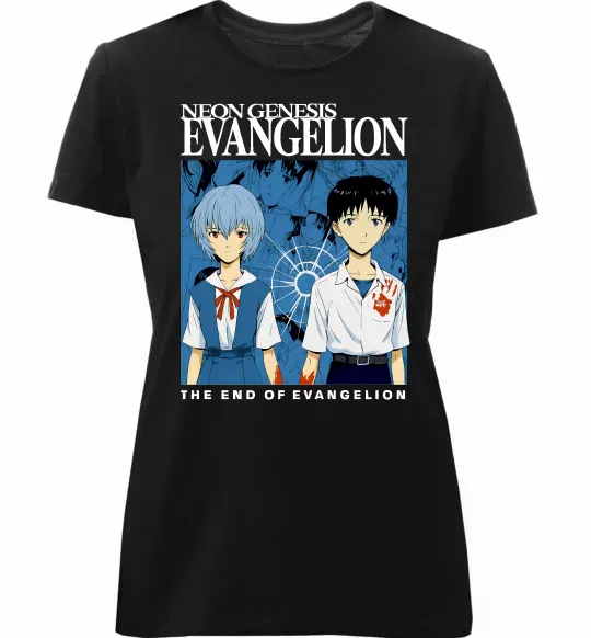 Женская премиум футболка The end of evangelion Черный фото
