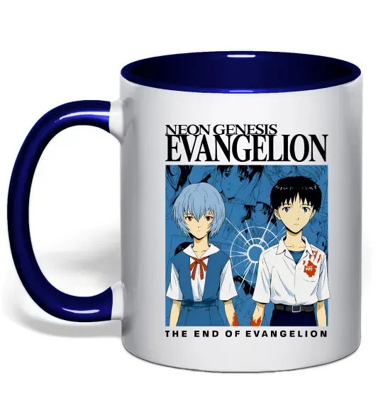 Чашка з кольоровою ручкою The end of evangelion Глибокий темно-синій фото