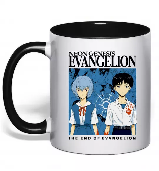 Чашка з кольоровою ручкою The end of evangelion Чорний фото