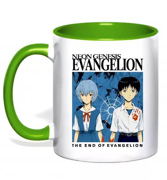 Чашка з кольоровою ручкою The end of evangelion Зелений фото