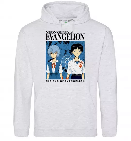 Мужская толстовка (худи) The end of evangelion Серый меланж фото
