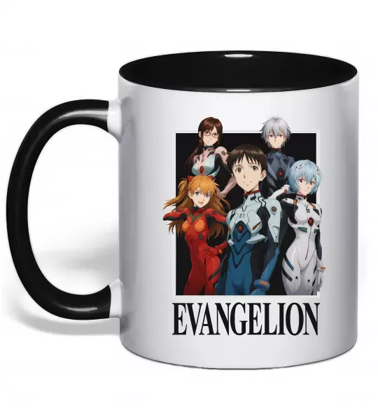 Чашка с цветной ручкой Evangelion poster Черный фото