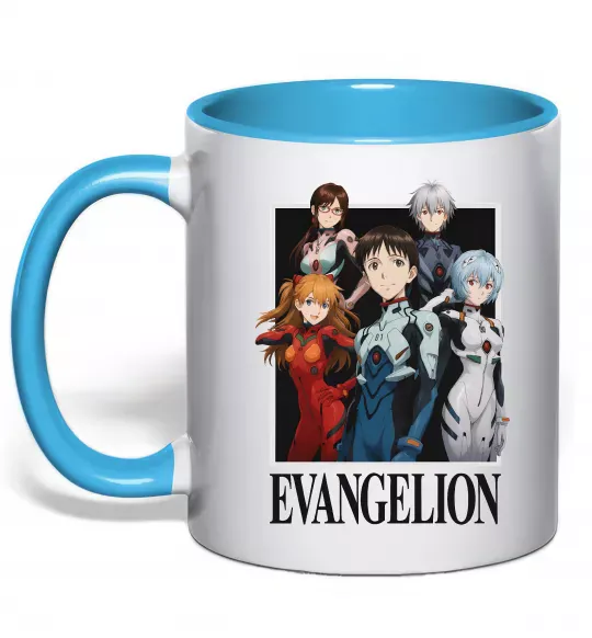 Чашка с цветной ручкой Evangelion poster Голубой фото