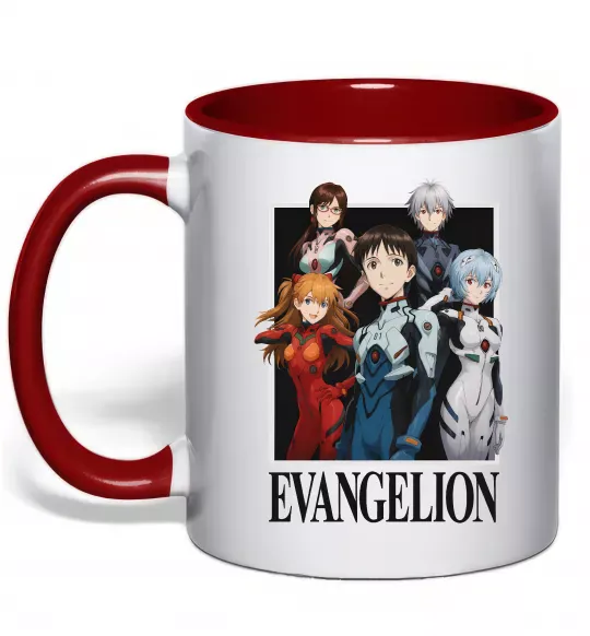 Чашка с цветной ручкой Evangelion poster Красный фото