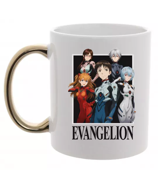 Чашка с цветной ручкой Evangelion poster Золото фото
