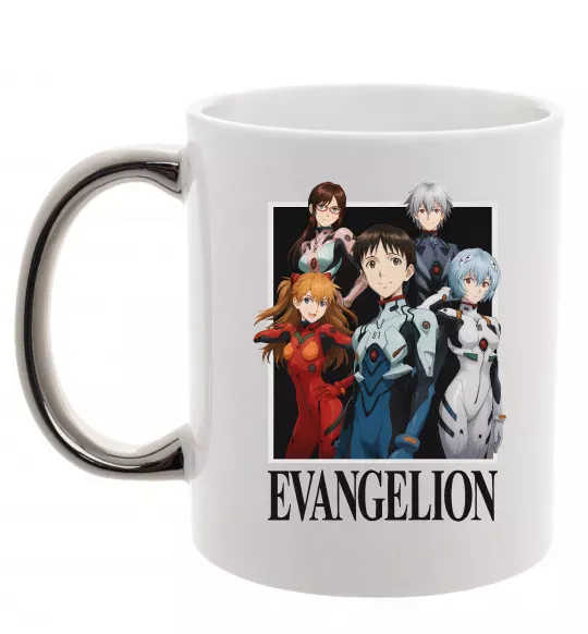 Чашка с цветной ручкой Evangelion poster Серебро фото