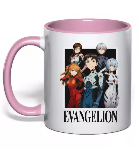 Чашка с цветной ручкой Evangelion poster Нежно розовый фото