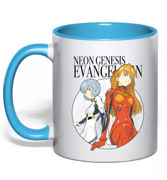 Чашка с цветной ручкой Evangelion neon genesis Голубой фото