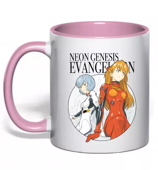 Чашка с цветной ручкой Evangelion neon genesis Нежно розовый фото