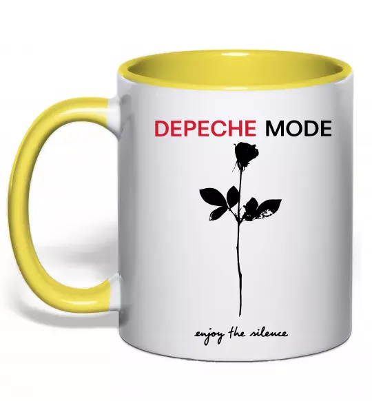 Чашка с цветной ручкой Enjoy the silence Солнечно желтый фото