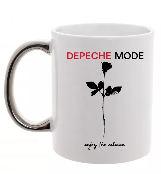 Чашка с цветной ручкой Enjoy the silence Серебро фото