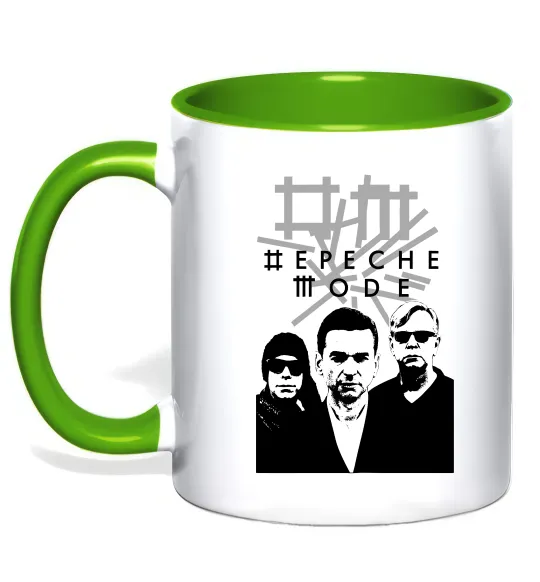 Чашка с цветной ручкой Depeche Mode band Лаймовый фото