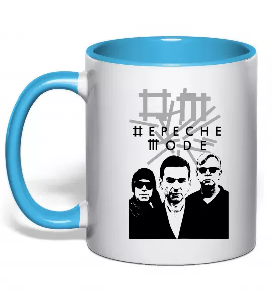 Чашка з кольоровою ручкою Depeche Mode band Блакитний фото