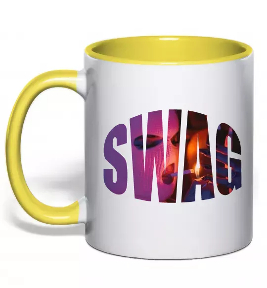 Чашка с цветной ручкой SWAG балаклава Солнечно желтый фото