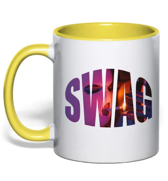 Чашка с цветной ручкой SWAG балаклава Лимонный фото