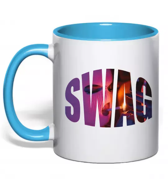 Чашка с цветной ручкой SWAG балаклава Голубой фото