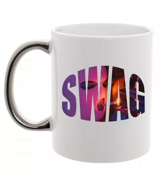 Чашка с цветной ручкой SWAG балаклава Серебро фото