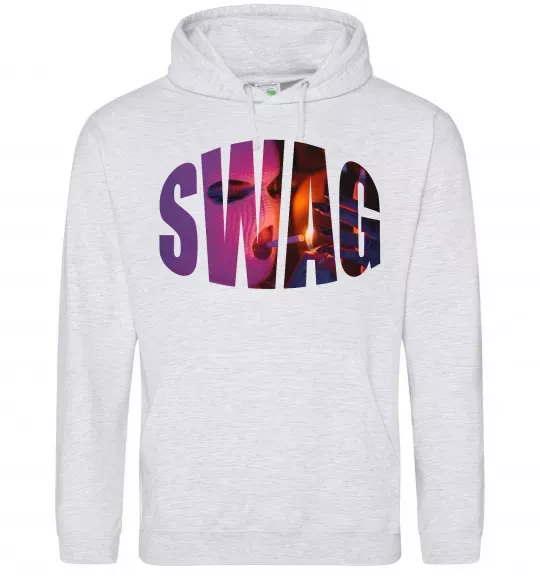 Женская толстовка (худи) SWAG балаклава Серый меланж фото