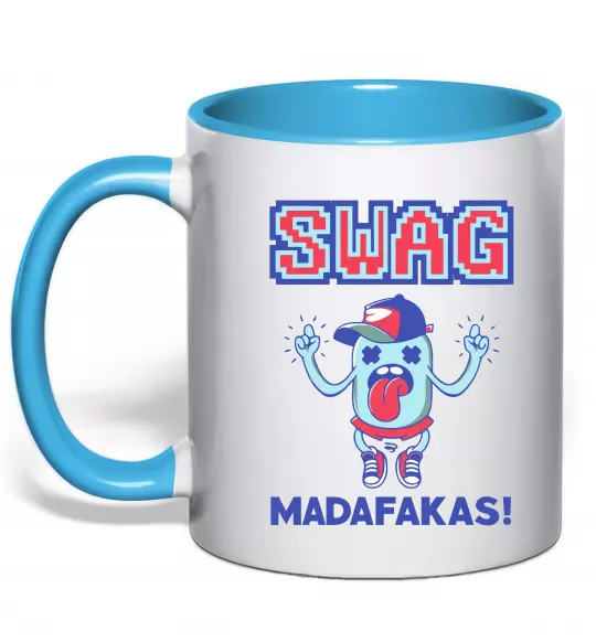 Чашка с цветной ручкой SWAG Madafakas Голубой фото