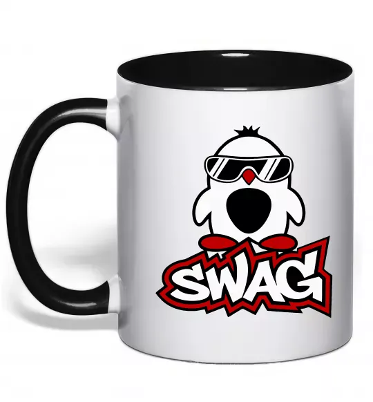 Чашка з кольоровою ручкою Swag penguin Чорний фото