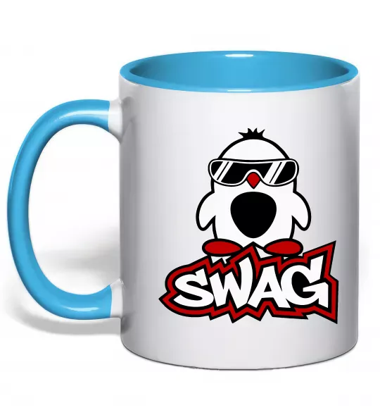 Чашка з кольоровою ручкою Swag penguin Блакитний фото