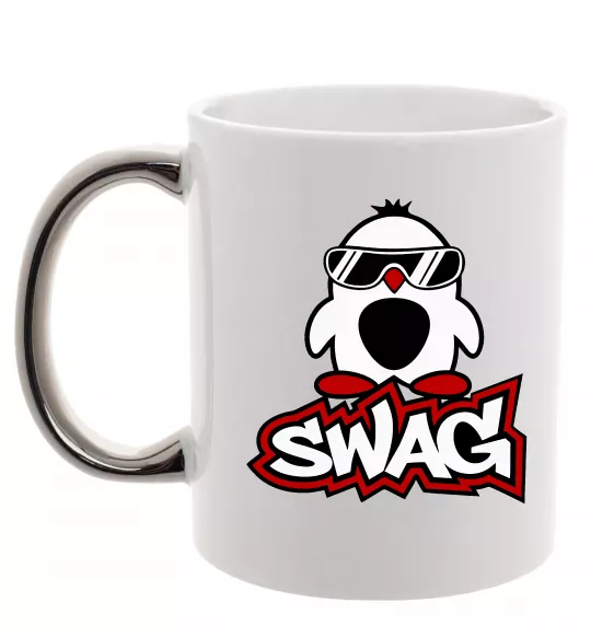 Чашка з кольоровою ручкою Swag penguin Срібло фото