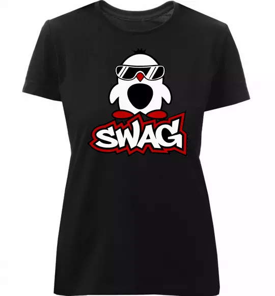 Женская премиум футболка Swag penguin Черный фото