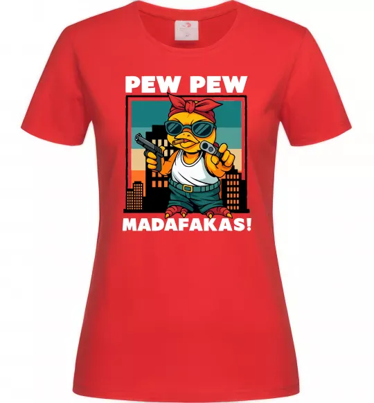 Женская футболка Pew Pew gangsta chicken Красный фото