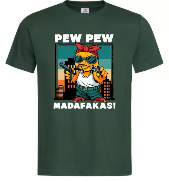 Мужская футболка Pew Pew gangsta chicken Темно-зеленый фото