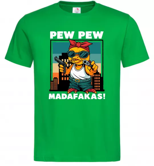Мужская футболка Pew Pew gangsta chicken Зеленый фото