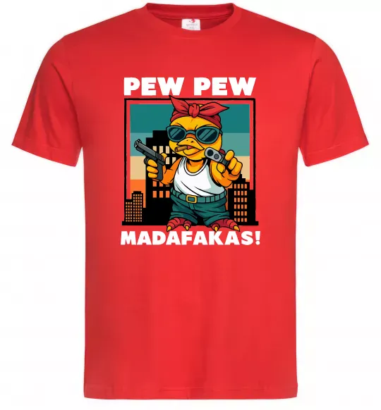 Мужская футболка Pew Pew gangsta chicken Красный фото