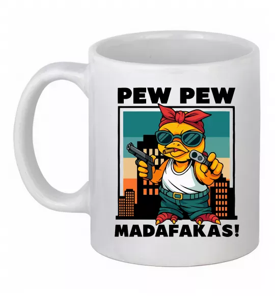Чашка керамическая Pew Pew gangsta chicken Белый фото