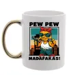 Чашка с цветной ручкой Pew Pew gangsta chicken Золото фото