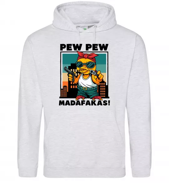 Чоловіча толстовка (худі) Pew Pew gangsta chicken Сірий меланж фото